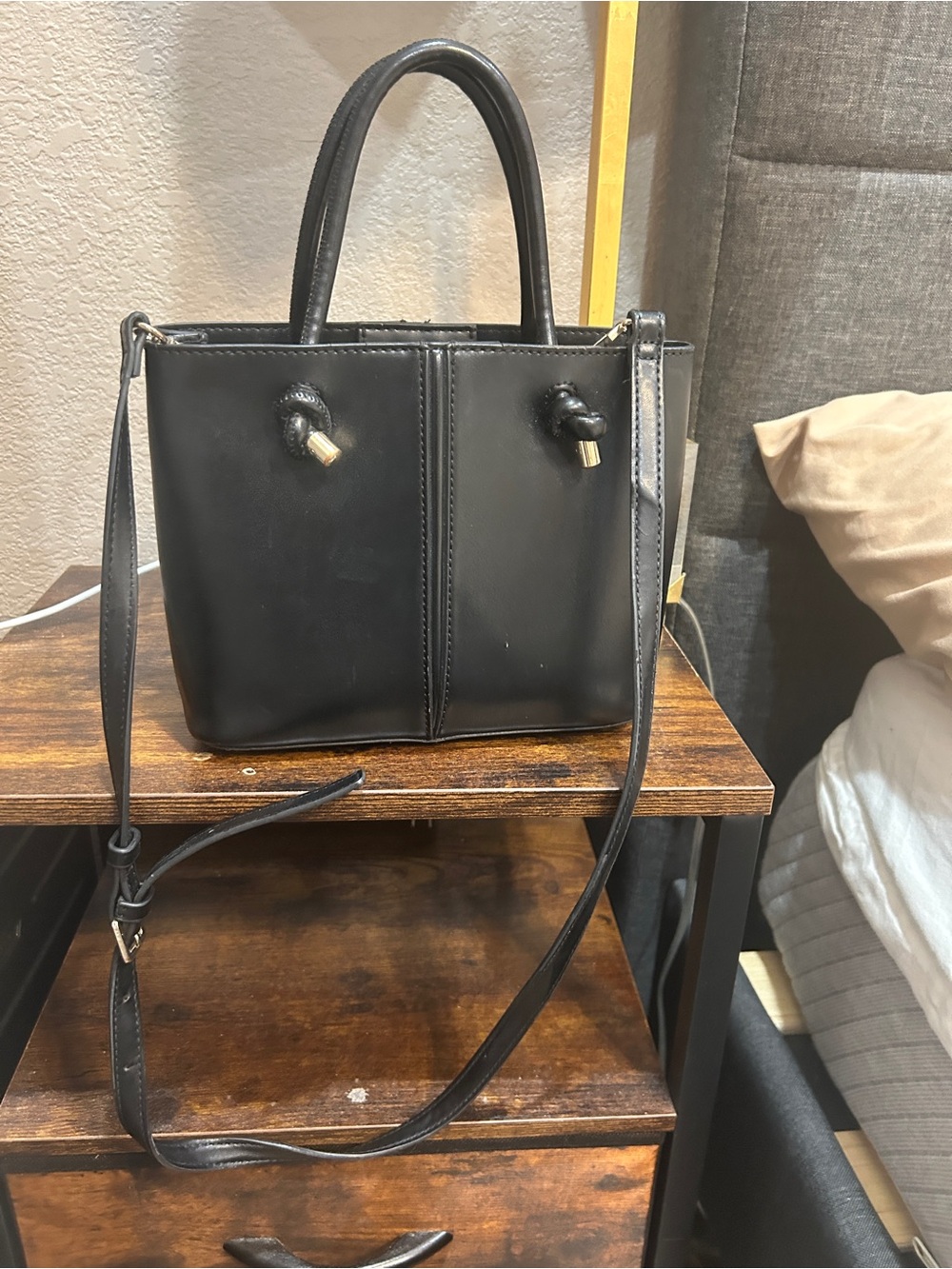 Zara Black Women's Leather Tote Bag with Detachable Strap